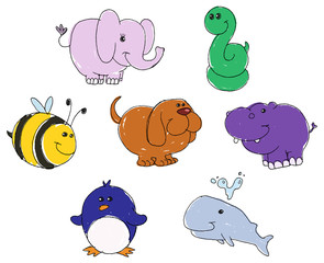 Wall Mural - Animal doodles vector hand-drawn