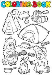 Wall Mural - Coloring book with camping theme