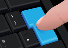 Finger Pressing A Blue Colored Blank Key On Black Keyboard