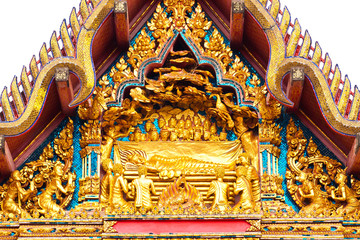 Wall Mural - painting craved front roof of budda temple building