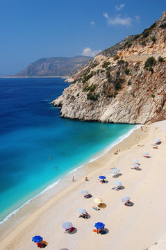Amazing blue water on small beach along coast of Turkey