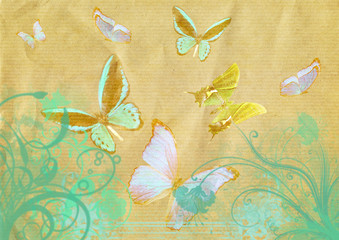 Wall Mural - butterfly and flowers grunge