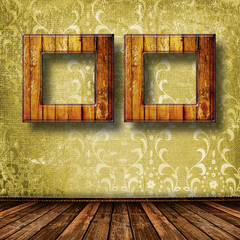 Old grunge room with wooden picture frames in Victorian style