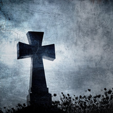 Grunge Image Of A Cross In The Cemetery, Perfect Halloween Backg