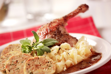 Canvas Print - Roast Duck with Cabbage and  Bread  Dumplings