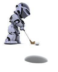 Wall Mural - robot with club playing golf