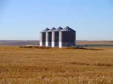 Grain Silos On A Praire Farm