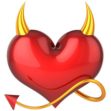 Devil Heart. Fateful Love. It Is A Sin. Red Shiny Heart Shape