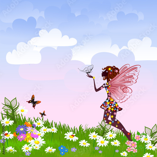 Naklejka dekoracyjna Celestial Fairy on a flower meadow