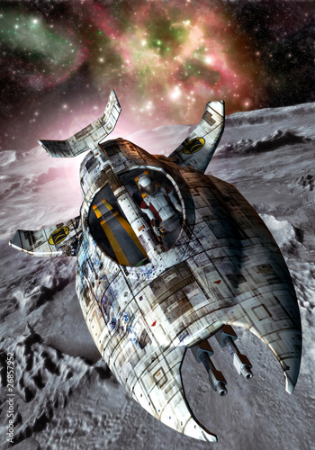 Obraz w ramie spaceship and moon