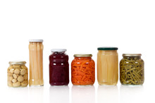 Variety Of Canned Vegetables In Jars.
