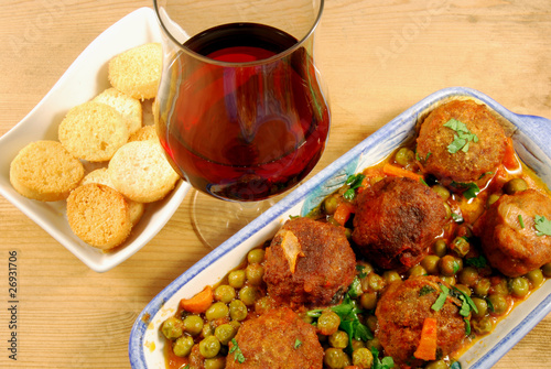 Crostini Con Polpette Al Sugo Con Piselli Stock Photo Adobe Stock