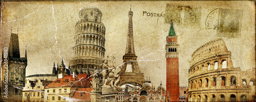 Obraz w ramie vintage postal card - ruropean holidays