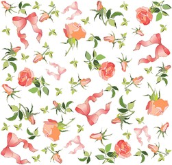 Wall Mural - Retro floral background. Rose, bow.