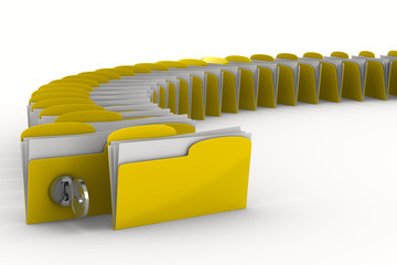 Wall Mural - Yellow computer folder with key. Isolated 3d image