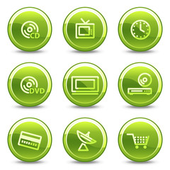 Wall Mural - Media icons, green circle glossy buttons