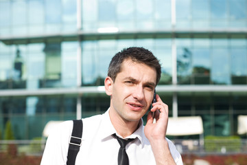 Manager speak on phone across office