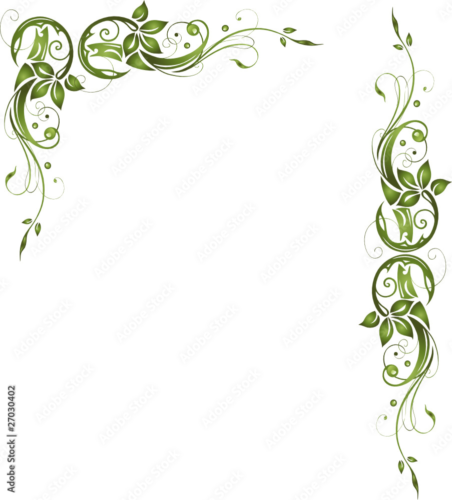 Poster Blumen, Blüten, Blätter, Laub, Ranke, Flora, Filigran, Grün