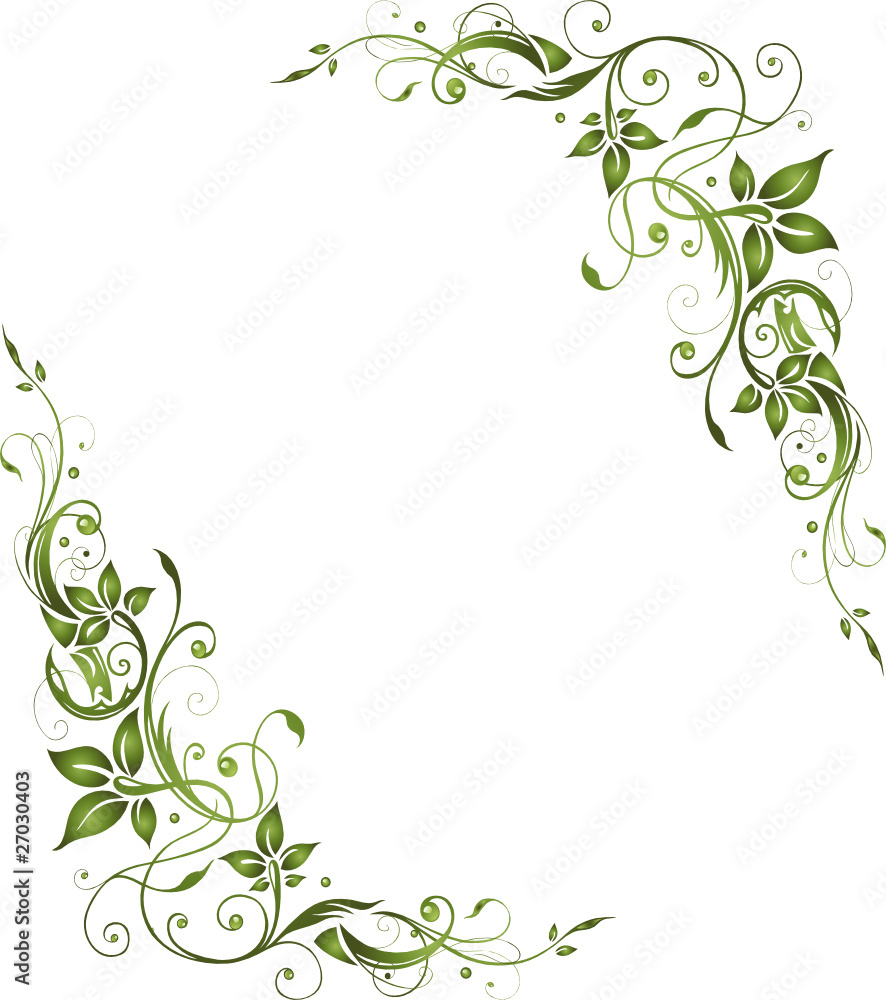 Poster Blumen, Blüten, Blätter, Laub, Ranke, Flora, Filigran, Grün