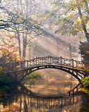 Fototapeta Las - Old bridge in autumn misty park