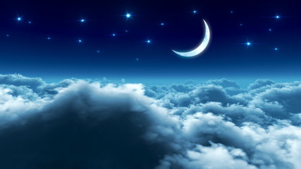 Wall Mural - night flight over clouds, loop-able cg animation