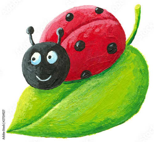 Fototapeta do kuchni Cute ladybug on green leaf