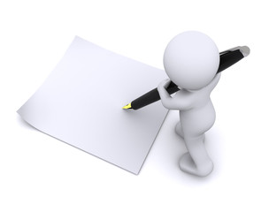 Poster - little 3d character write a card with big pen