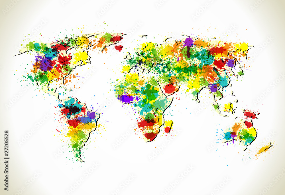 Paint splashes world map vector background Stock Vector | Adobe Stock