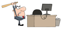 Angry Businessman With Baseball Bat In Office
