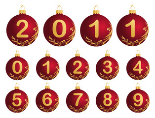 Red Christmas Balls with numerals 0-9