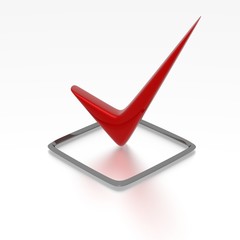 Sticker - Checkbox with red checkmark isolated on white