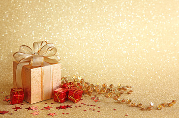 Poster - Christmas gift box on yellow background