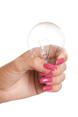 Hand holding light bulb isolated