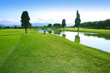 Golf Course Green Grass Field Lake Reflection