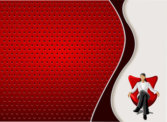 Red Vector background with black wave and business woman