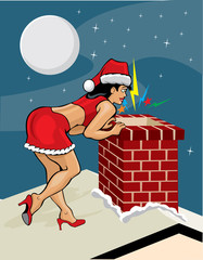 Wall Mural - Sexy Mrs. Claus on roof