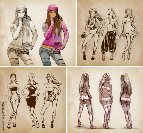 Set Of Sketch Of Female Fashion Pencil Drawings Buy This