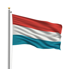 Poster - Flag of Luxembourg waving in the wind in front of white