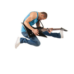 guitarist jumps in the air