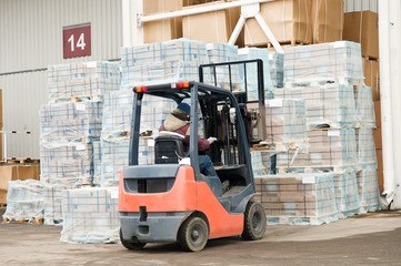 warehouse forklift loader at work