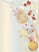 Silver Christmas Background With Baubles And Stars.