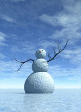 Winter Scenery With Snowman