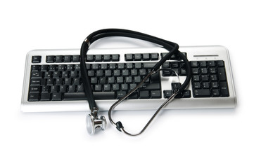 Stethoscope and keyboard illustrating concept of digital securit