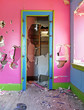 Wrecked interior of abandoned house