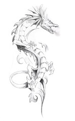 Papier Peint - Sketch of tattoo art, dragon