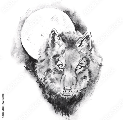 Naklejka na szybę Sketch of tattoo art, wolf