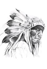 Papier Peint - Sketch of tattoo art, indian head