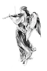 Papier Peint - Sketch of tattoo art, angel