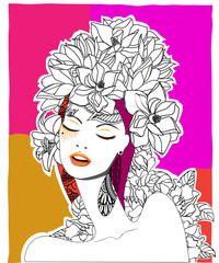 Hand drawn pop-art poster of a fashion model, 2