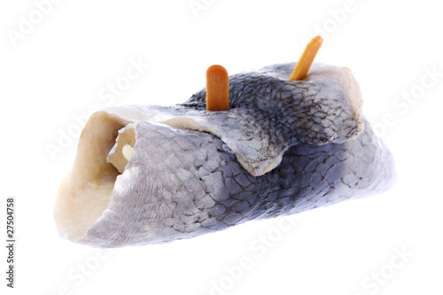 Fotografie, Obraz Delicious pickled herring rollmop isolated on white